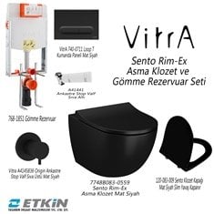 Vitra sento Rim-Ex Asma Klozet ve Gömme rezervuar seti, Mat Siyah